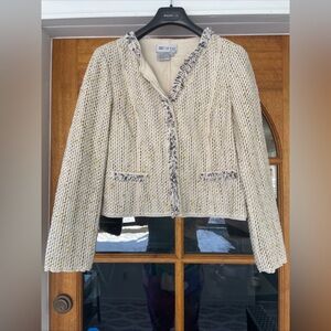 Worth cotton blend lightweight yellow tweed jacket size 16